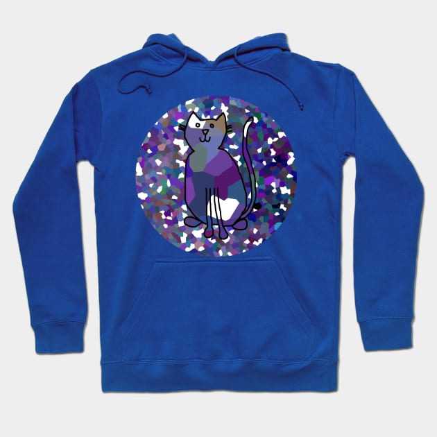 Cat on Blue Line Drawing on Round Background Hoodie by ellenhenryart